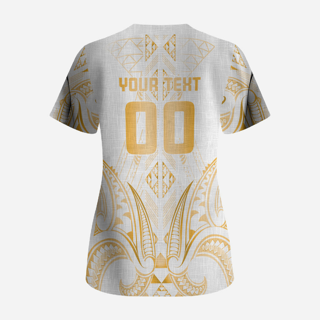 Maori Rugby Custom Ngaru Mangopare Scrub Top Koura Niho Taniwha Motif