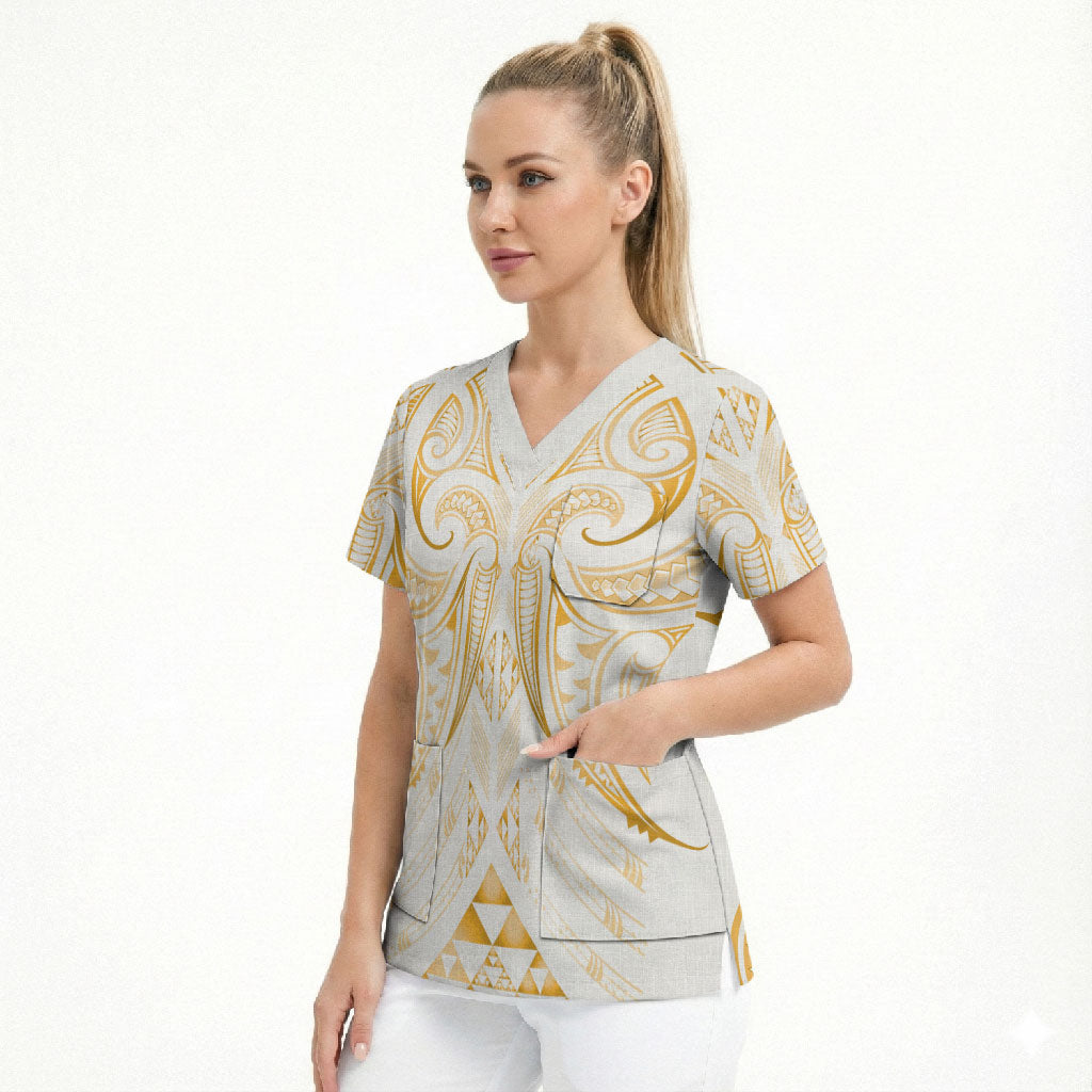 Maori Rugby Custom Ngaru Mangopare Scrub Top Koura Niho Taniwha Motif