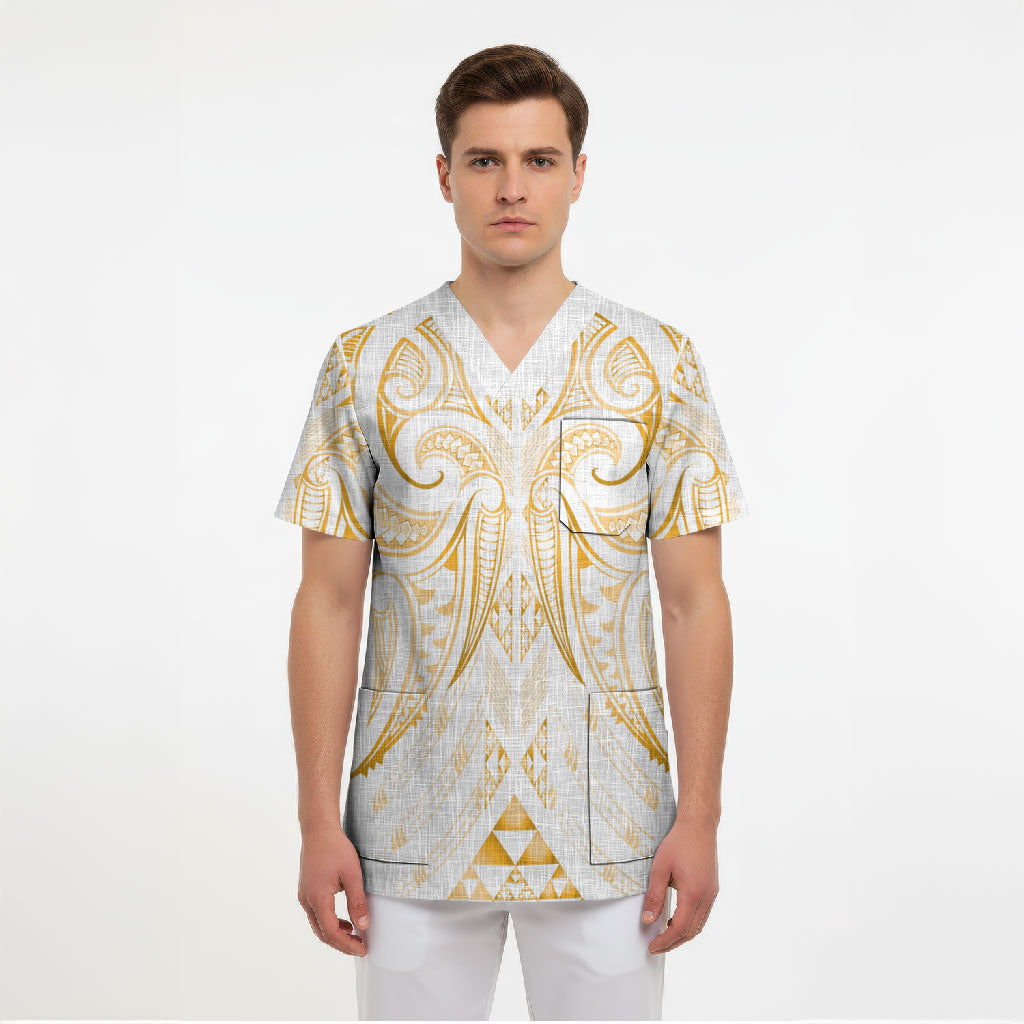 Maori Rugby Custom Ngaru Mangopare Scrub Top Koura Niho Taniwha Motif