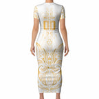 Maori Rugby Custom Ngaru Mangopare Short Sleeve Bodycon Dress Koura Niho Taniwha Motif