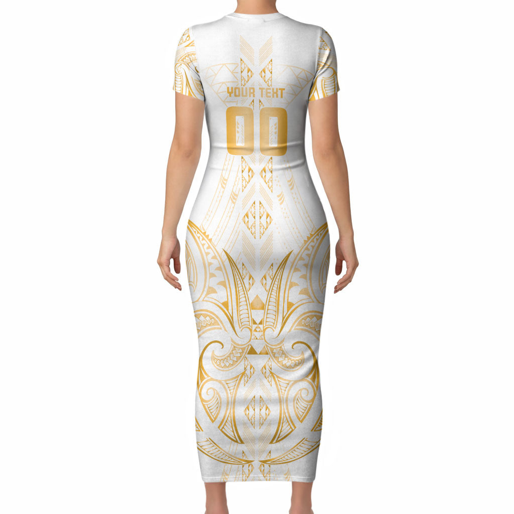 Maori Rugby Custom Ngaru Mangopare Short Sleeve Bodycon Dress Koura Niho Taniwha Motif