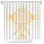 Maori Rugby Custom Ngaru Mangopare Shower Curtain Koura Niho Taniwha Motif