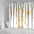 Maori Rugby Custom Ngaru Mangopare Shower Curtain Koura Niho Taniwha Motif