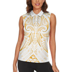 Maori Rugby Custom Ngaru Mangopare Women Sleeveless Polo Shirt Koura Niho Taniwha Motif