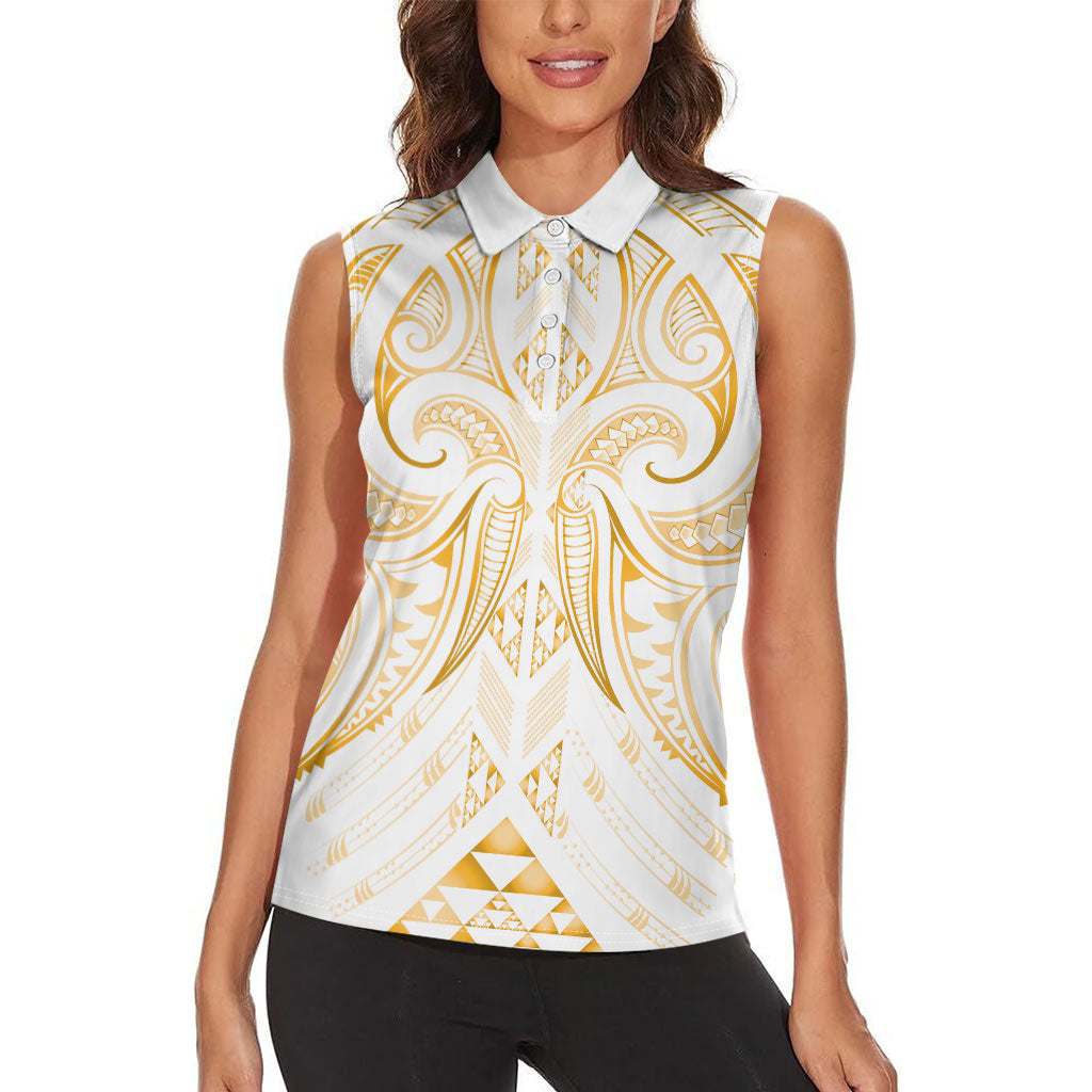 Maori Rugby Custom Ngaru Mangopare Women Sleeveless Polo Shirt Koura Niho Taniwha Motif