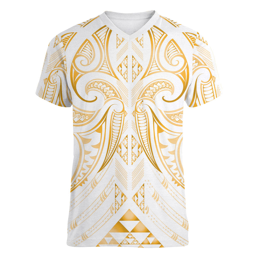 Maori Rugby Custom Ngaru Mangopare Women V-Neck T-Shirt Koura Niho Taniwha Motif