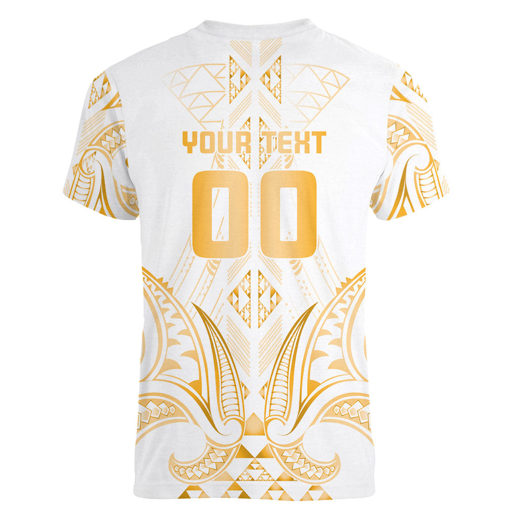 Maori Rugby Custom Ngaru Mangopare Women V-Neck T-Shirt Koura Niho Taniwha Motif