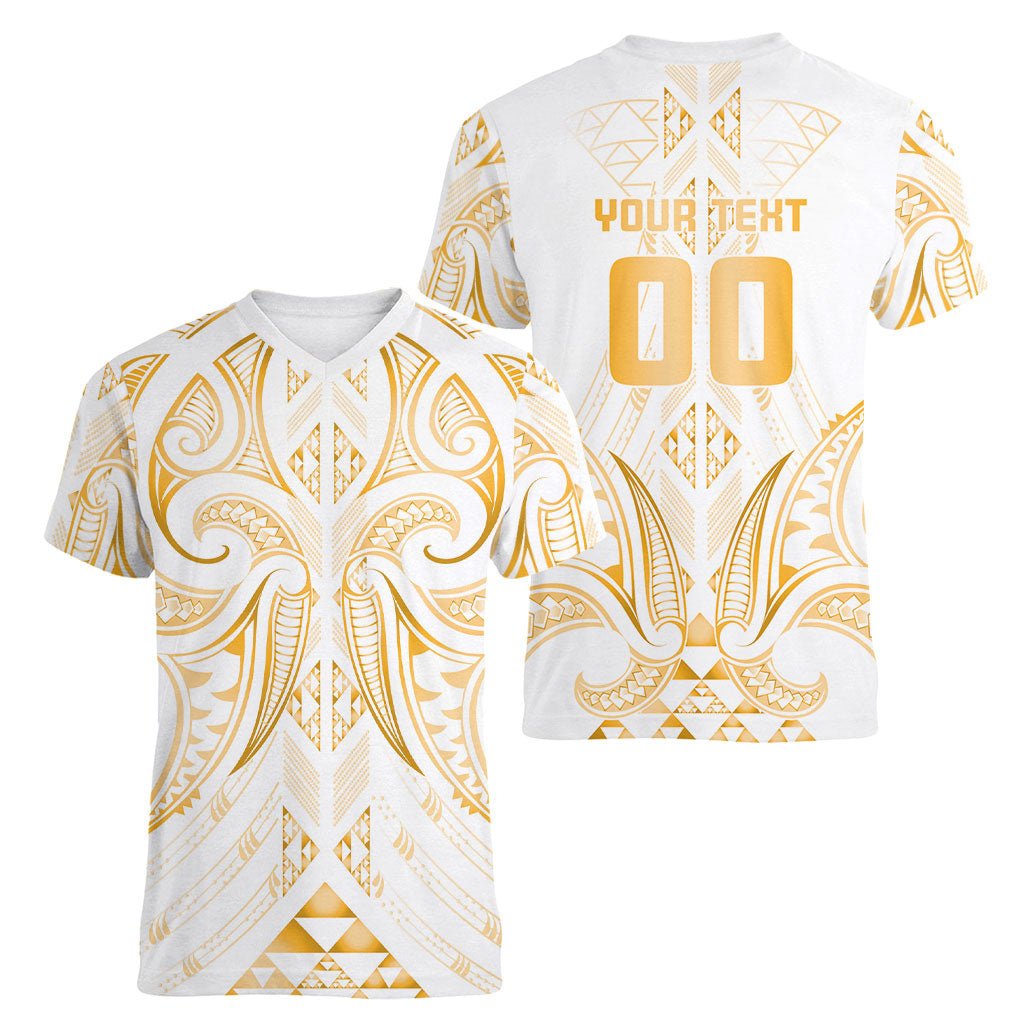 Maori Rugby Custom Ngaru Mangopare Women V-Neck T-Shirt Koura Niho Taniwha Motif