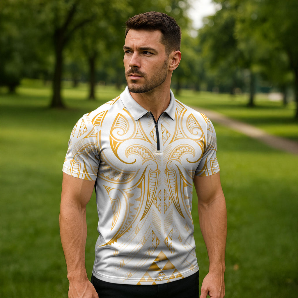 Maori Rugby Custom Ngaru Mangopare Zipper Polo Shirt Koura Niho Taniwha Motif