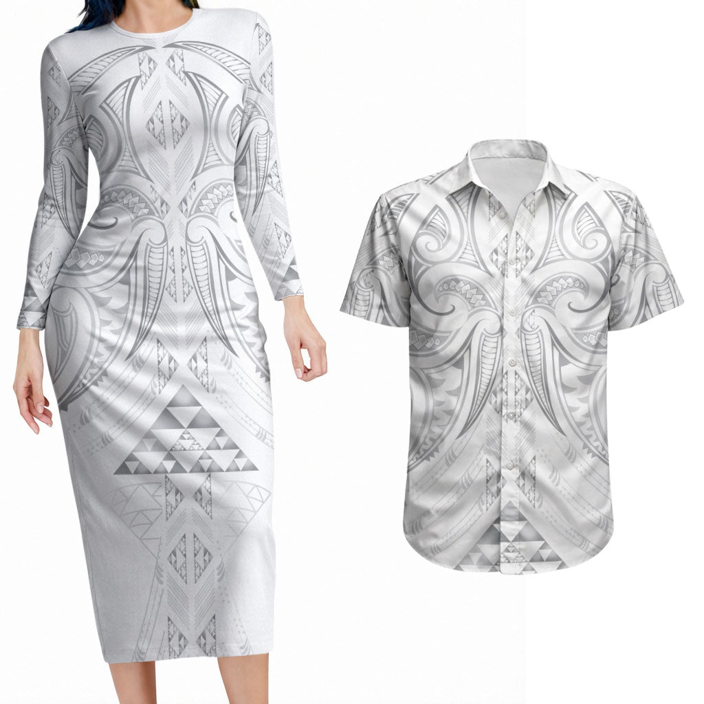 Maori Rugby Custom Ngaru Mangopare Couples Matching Long Sleeve Bodycon Dress and Hawaiian Shirt Kiwikiwi Niho Taniwha Motif