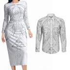 Maori Rugby Custom Ngaru Mangopare Couples Matching Long Sleeve Bodycon Dress and Long Sleeve Button Shirt Kiwikiwi Niho Taniwha Motif