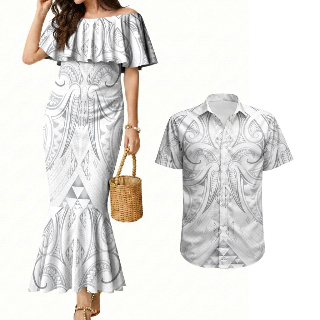 Maori Rugby Custom Ngaru Mangopare Couples Matching Mermaid Dress and Hawaiian Shirt Kiwikiwi Niho Taniwha Motif