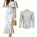 Maori Rugby Custom Ngaru Mangopare Couples Matching Mermaid Dress and Long Sleeve Button Shirt Kiwikiwi Niho Taniwha Motif
