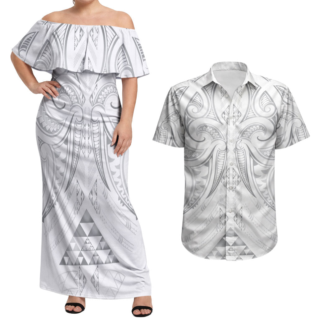 Maori Rugby Custom Ngaru Mangopare Couples Matching Off Shoulder Maxi Dress and Hawaiian Shirt Kiwikiwi Niho Taniwha Motif