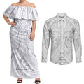 Maori Rugby Custom Ngaru Mangopare Couples Matching Off Shoulder Maxi Dress and Long Sleeve Button Shirt Kiwikiwi Niho Taniwha Motif