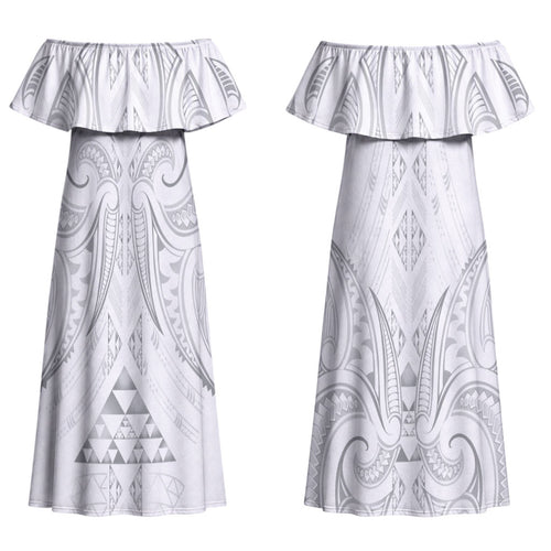Maori Rugby Custom Ngaru Mangopare Couples Matching Off Shoulder Maxi Dress and Long Sleeve Button Shirt Kiwikiwi Niho Taniwha Motif