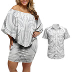 Maori Rugby Custom Ngaru Mangopare Couples Matching Off Shoulder Short Dress and Hawaiian Shirt Kiwikiwi Niho Taniwha Motif