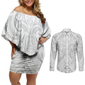 Maori Rugby Custom Ngaru Mangopare Couples Matching Off Shoulder Short Dress and Long Sleeve Button Shirt Kiwikiwi Niho Taniwha Motif