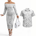 Maori Rugby Custom Ngaru Mangopare Couples Matching Off The Shoulder Long Sleeve Dress and Hawaiian Shirt Kiwikiwi Niho Taniwha Motif