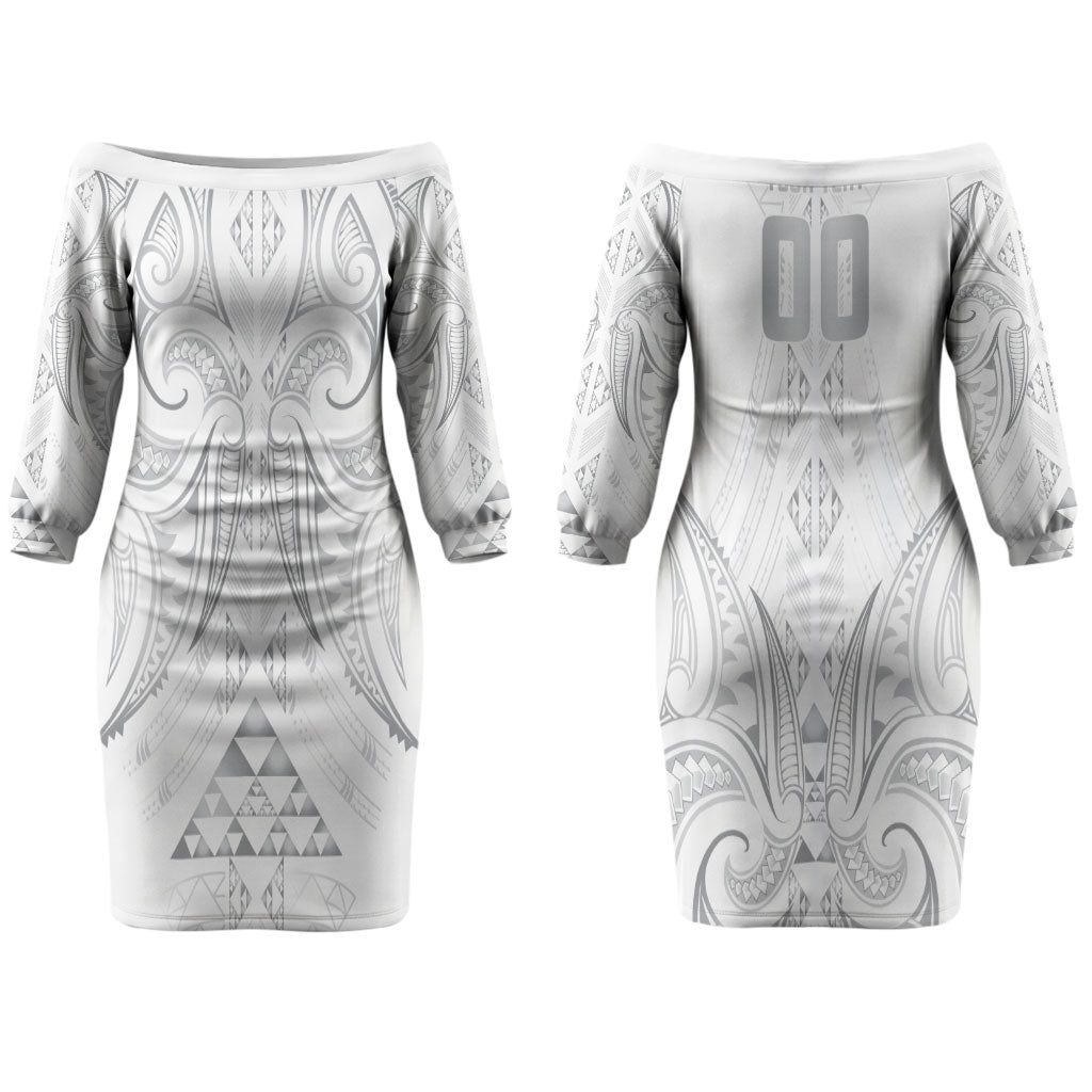Maori Rugby Custom Ngaru Mangopare Couples Matching Off The Shoulder Long Sleeve Dress and Long Sleeve Button Shirt Kiwikiwi Niho Taniwha Motif