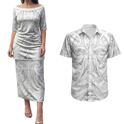Maori Rugby Custom Ngaru Mangopare Couples Matching Puletasi and Hawaiian Shirt Kiwikiwi Niho Taniwha Motif