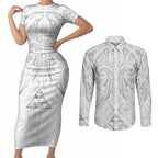 Maori Rugby Custom Ngaru Mangopare Couples Matching Short Sleeve Bodycon Dress and Long Sleeve Button Shirt Kiwikiwi Niho Taniwha Motif