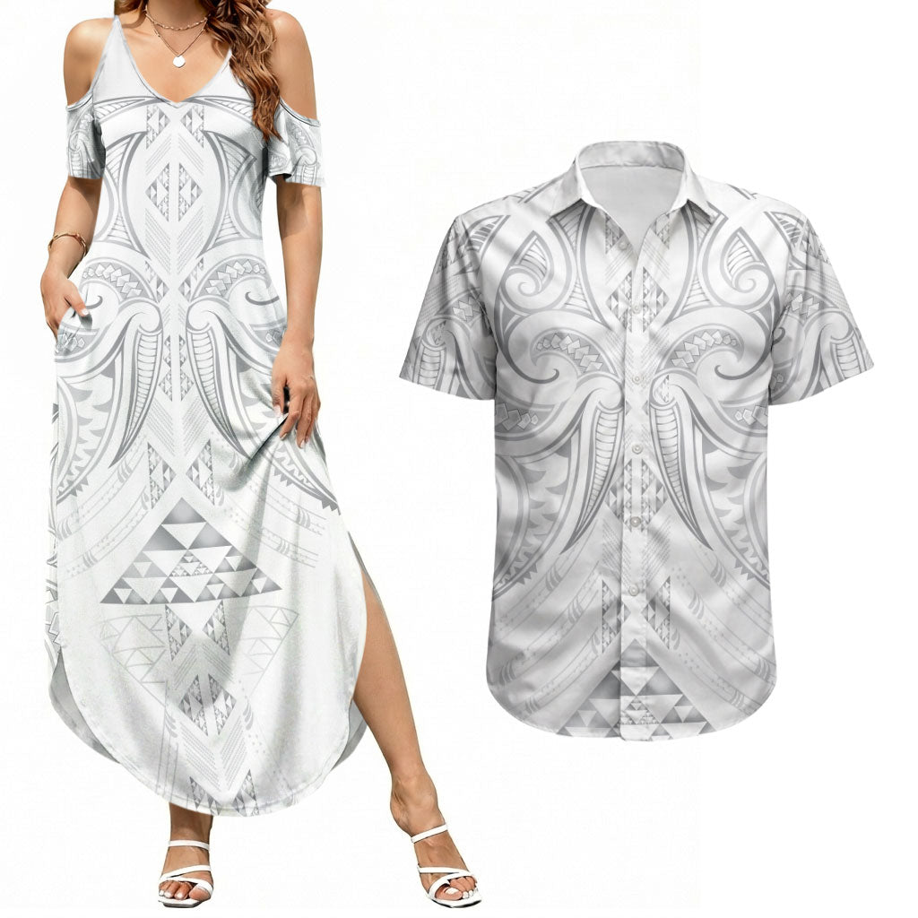 Maori Rugby Custom Ngaru Mangopare Couples Matching Summer Maxi Dress and Hawaiian Shirt Kiwikiwi Niho Taniwha Motif