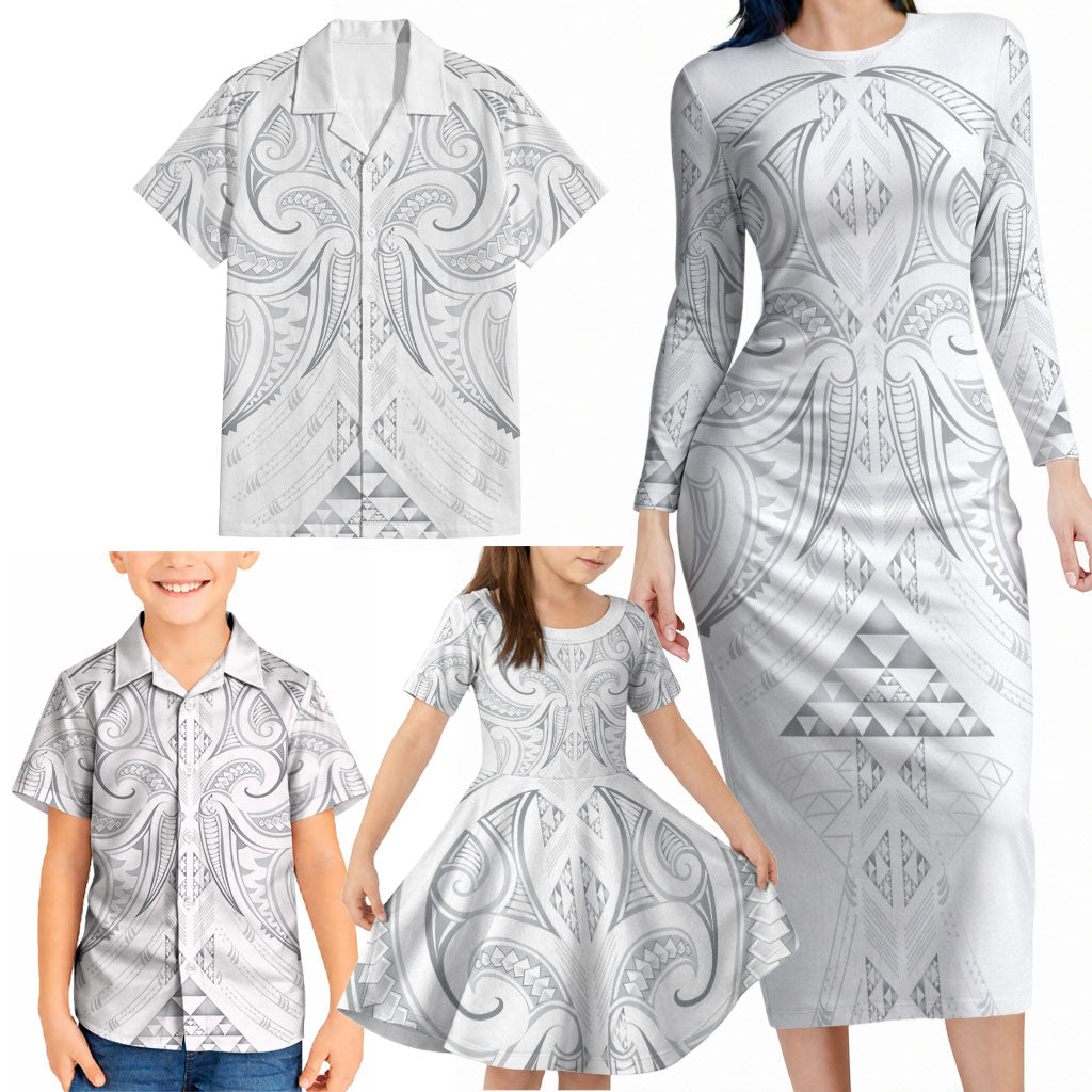 Maori Rugby Custom Ngaru Mangopare Family Matching Long Sleeve Bodycon Dress and Hawaiian Shirt Kiwikiwi Niho Taniwha Motif