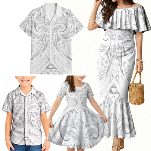 Maori Rugby Custom Ngaru Mangopare Family Matching Mermaid Dress and Hawaiian Shirt Kiwikiwi Niho Taniwha Motif