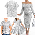 Maori Rugby Custom Ngaru Mangopare Family Matching Off The Shoulder Long Sleeve Dress and Hawaiian Shirt Kiwikiwi Niho Taniwha Motif