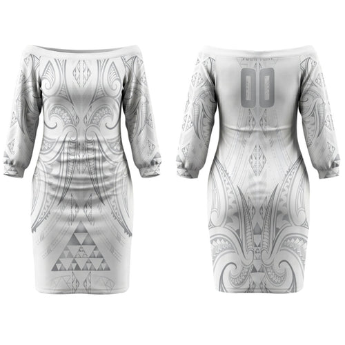 Maori Rugby Custom Ngaru Mangopare Family Matching Off The Shoulder Long Sleeve Dress and Hawaiian Shirt Kiwikiwi Niho Taniwha Motif