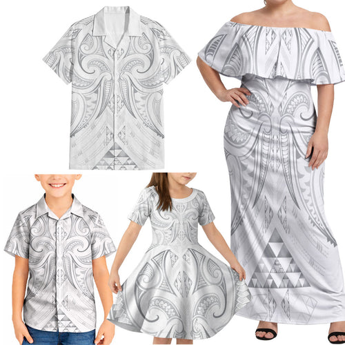 Maori Rugby Custom Ngaru Mangopare Family Matching Off Shoulder Maxi Dress and Hawaiian Shirt Kiwikiwi Niho Taniwha Motif