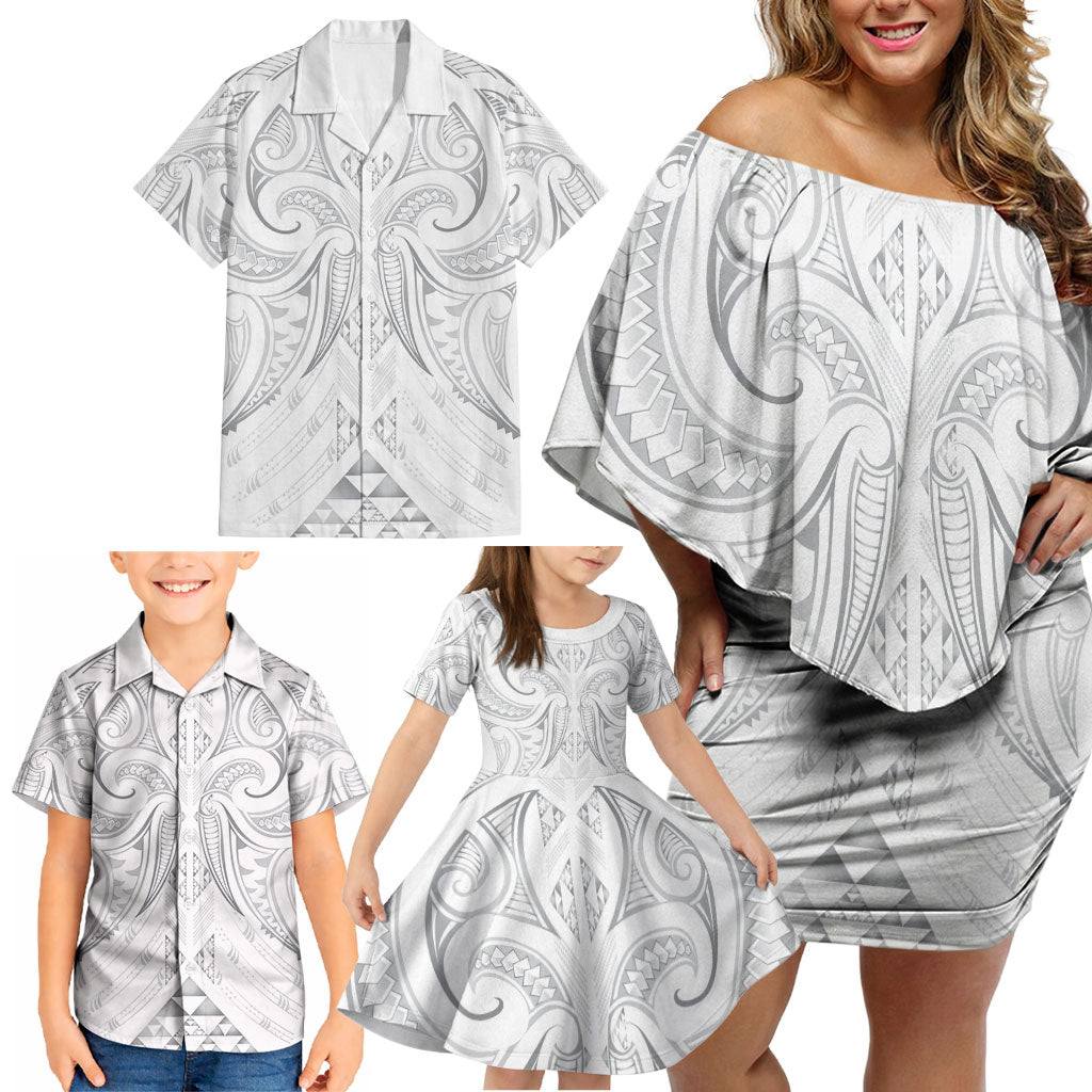Maori Rugby Custom Ngaru Mangopare Family Matching Off Shoulder Short Dress and Hawaiian Shirt Kiwikiwi Niho Taniwha Motif