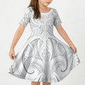 Maori Rugby Custom Ngaru Mangopare Kid Short Sleeve Dress Kiwikiwi Niho Taniwha Motif