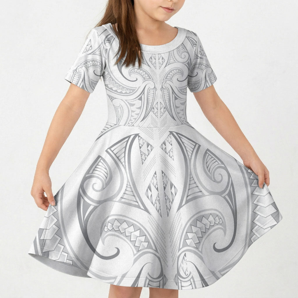 Maori Rugby Custom Ngaru Mangopare Kid Short Sleeve Dress Kiwikiwi Niho Taniwha Motif