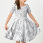 Maori Rugby Custom Ngaru Mangopare Kid Short Sleeve Dress Kiwikiwi Niho Taniwha Motif