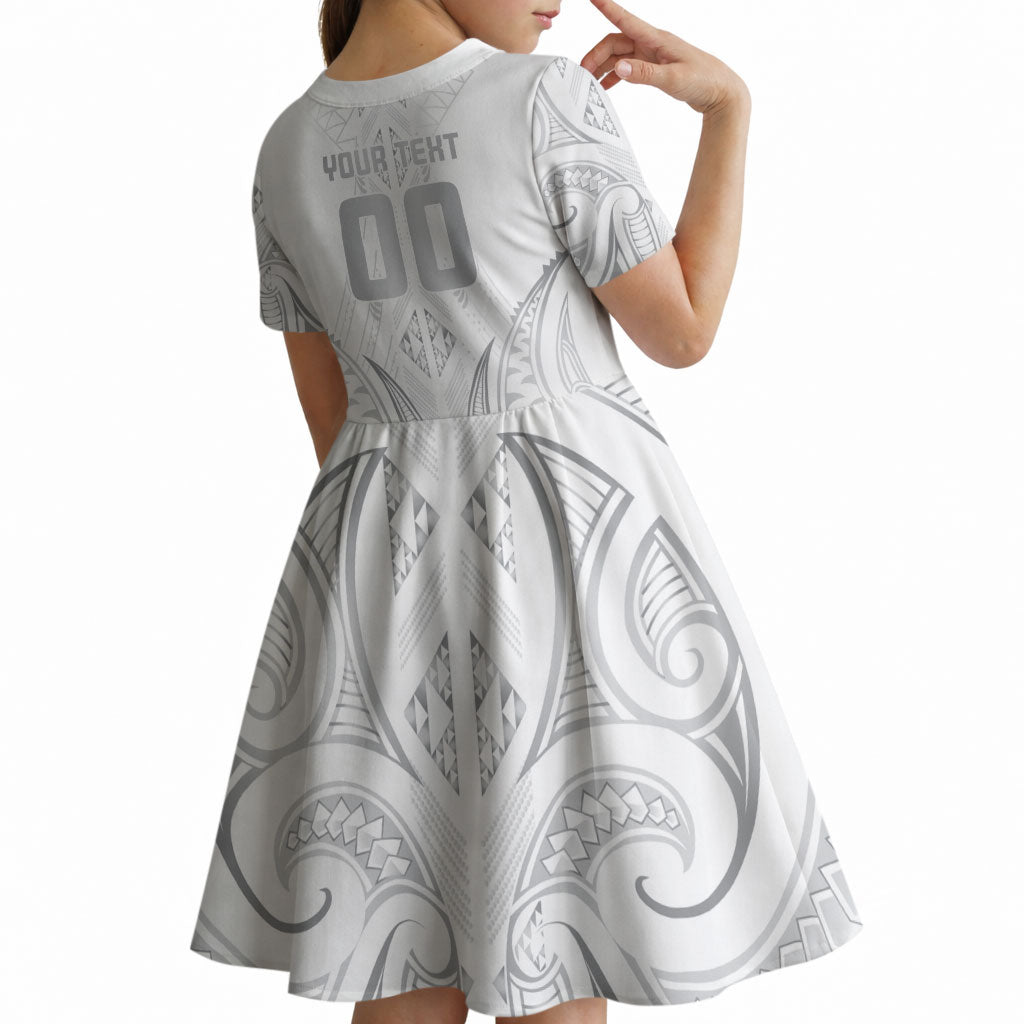 Maori Rugby Custom Ngaru Mangopare Kid Short Sleeve Dress Kiwikiwi Niho Taniwha Motif