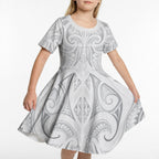 Maori Rugby Custom Ngaru Mangopare Kid Short Sleeve Dress Kiwikiwi Niho Taniwha Motif