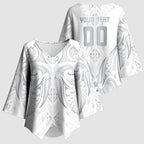 Maori Rugby Custom Ngaru Mangopare Kimono Sleeve Blouse Kiwikiwi Niho Taniwha Motif