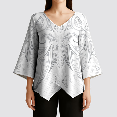 Maori Rugby Custom Ngaru Mangopare Kimono Sleeve Blouse Kiwikiwi Niho Taniwha Motif