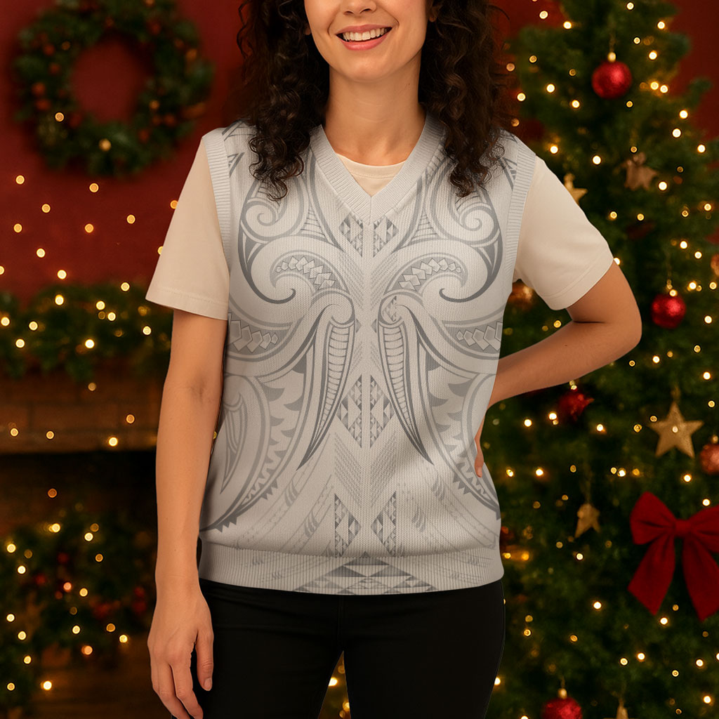 Maori Rugby Custom Ngaru Mangopare Christmas Knitted V-Neck Vest Kiwikiwi Niho Taniwha Motif