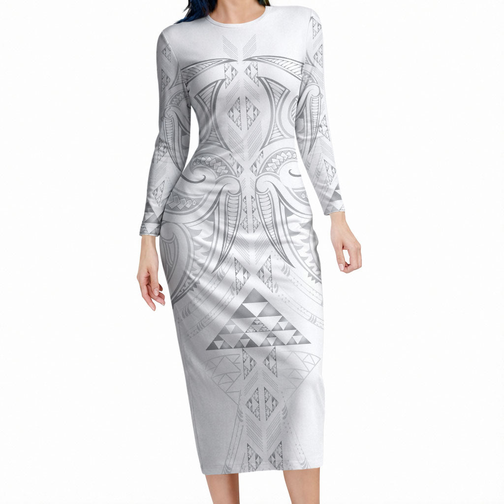 Maori Rugby Custom Ngaru Mangopare Long Sleeve Bodycon Dress Kiwikiwi Niho Taniwha Motif