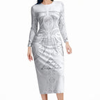 Maori Rugby Custom Ngaru Mangopare Long Sleeve Bodycon Dress Kiwikiwi Niho Taniwha Motif