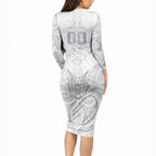 Maori Rugby Custom Ngaru Mangopare Long Sleeve Bodycon Dress Kiwikiwi Niho Taniwha Motif