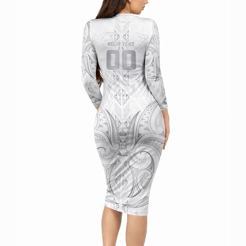 Maori Rugby Custom Ngaru Mangopare Long Sleeve Bodycon Dress Kiwikiwi Niho Taniwha Motif