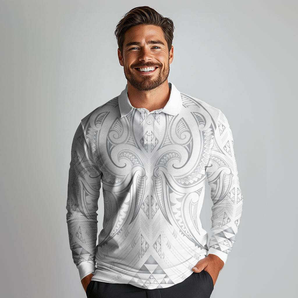 Maori Rugby Custom Ngaru Mangopare Long Sleeve Polo Shirt Kiwikiwi Niho Taniwha Motif