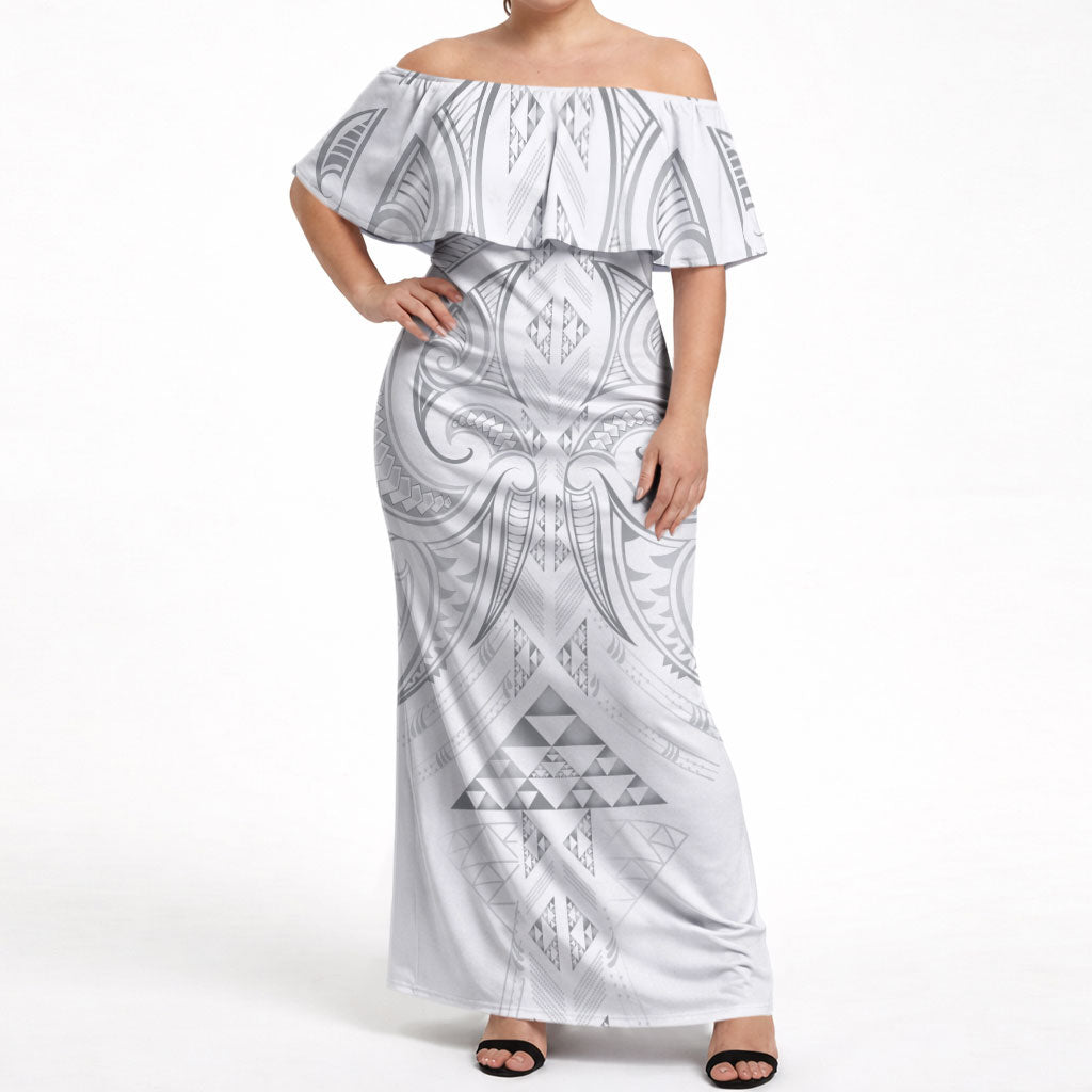 Maori Rugby Custom Ngaru Mangopare Off Shoulder Maxi Dress Kiwikiwi Niho Taniwha Motif