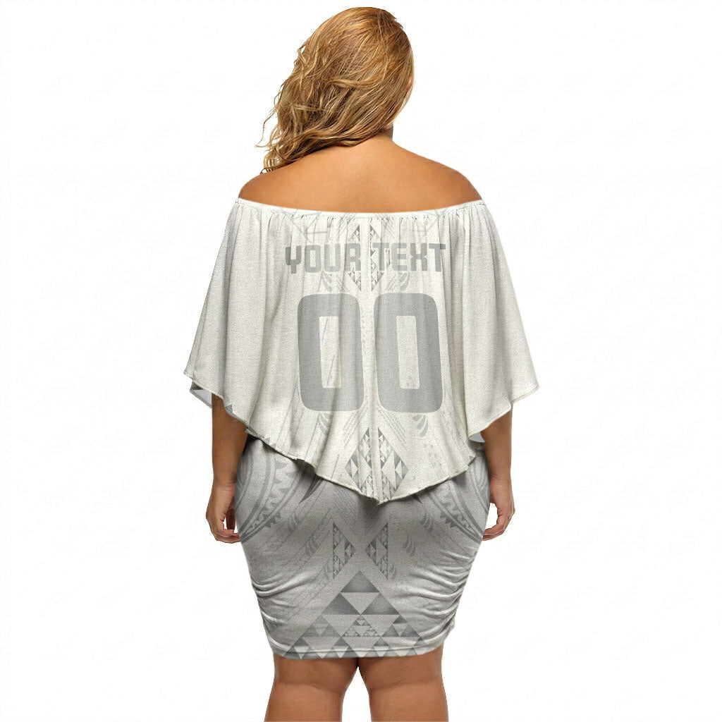 Maori Rugby Custom Ngaru Mangopare Off Shoulder Short Dress Kiwikiwi Niho Taniwha Motif