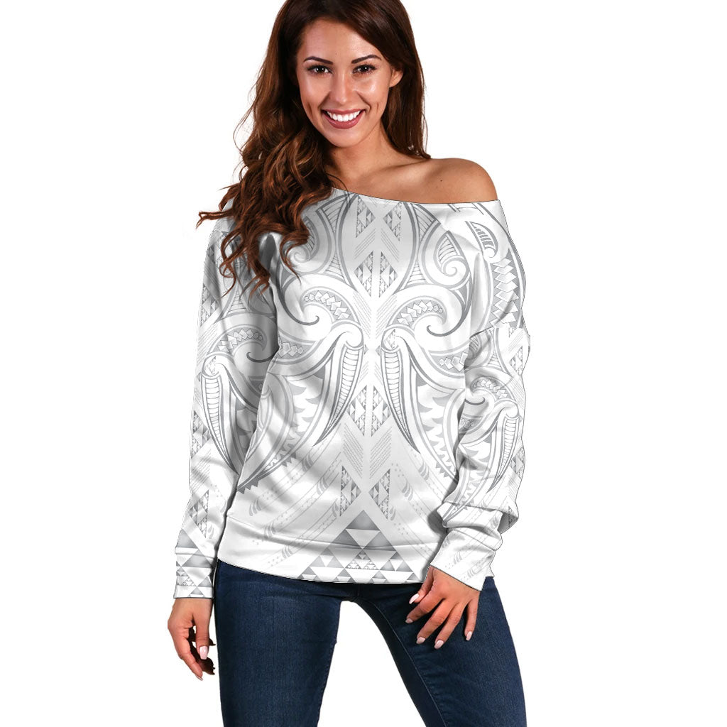 Maori Rugby Custom Ngaru Mangopare Off Shoulder Sweater Kiwikiwi Niho Taniwha Motif