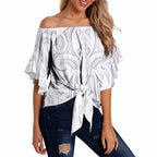 Maori Rugby Custom Ngaru Mangopare Off Shoulder Wrap Waist Top Kiwikiwi Niho Taniwha Motif